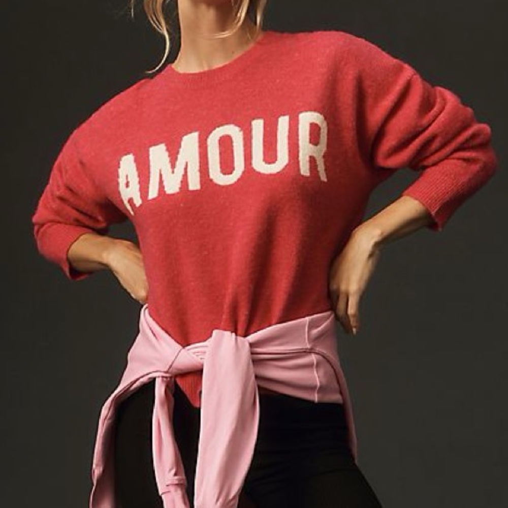 Anthropologie Sundry “Amour” Hot Pink Knit Sweater
